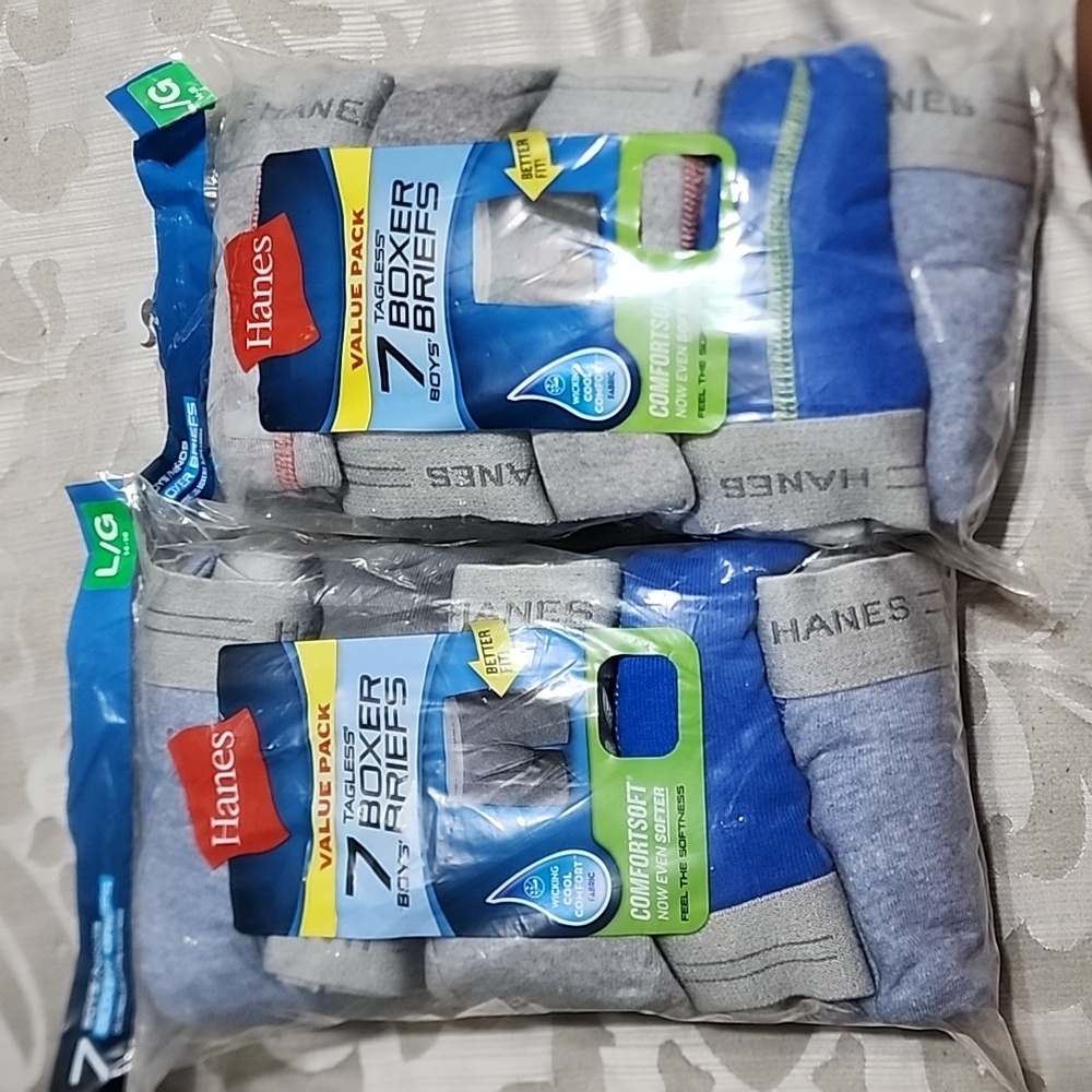 Boys Hanes Tagless Cool comfort Boxer Briefs 2 pk Brand New 14 pair large 14-16